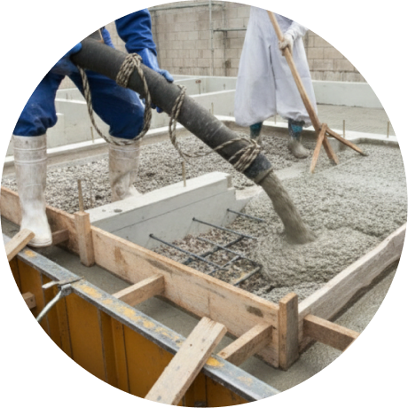 作業員2名がコンクリート圧送をしている写真